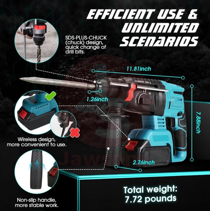 Cordless Drill Machine 26mm 21V with 2x Lithium Batteries & Fast Charger | Heavy-Duty Hammer Drill for Concrete, Metal, Wood | Keyless Chuck, 2-Speed Gearbox, LED Work Light, Torque Control - UAE Fast Delivery